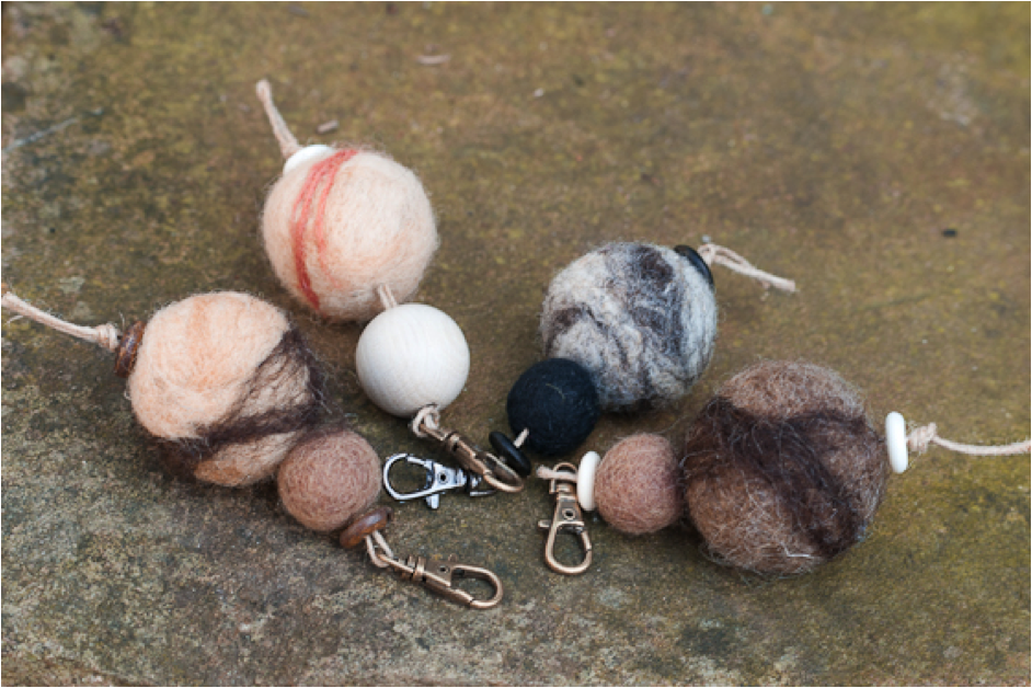 Key fobs made with needle-felted balls